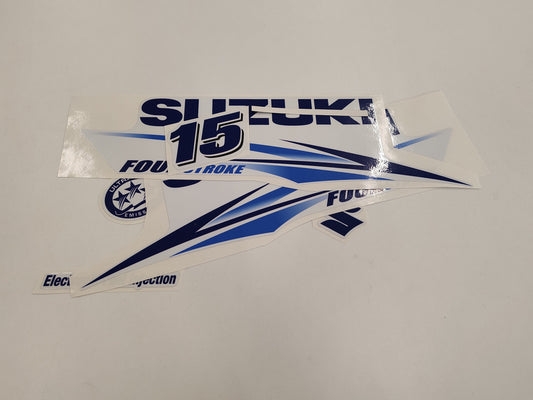 Suzuki 15 Four Stroke (2010) BLUE Aftermarket Replacement Outboard Decal Sticker Set