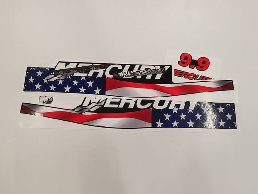 Mercury 9.9 Two Stroke US2 Flag 1999-2004 Aftermarket Replacement Outboard Decal Sticker Set