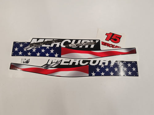 Mercury 15 Two Stroke US2 Flag 1999-2004 Aftermarket Replacement Outboard Decal Sticker Set