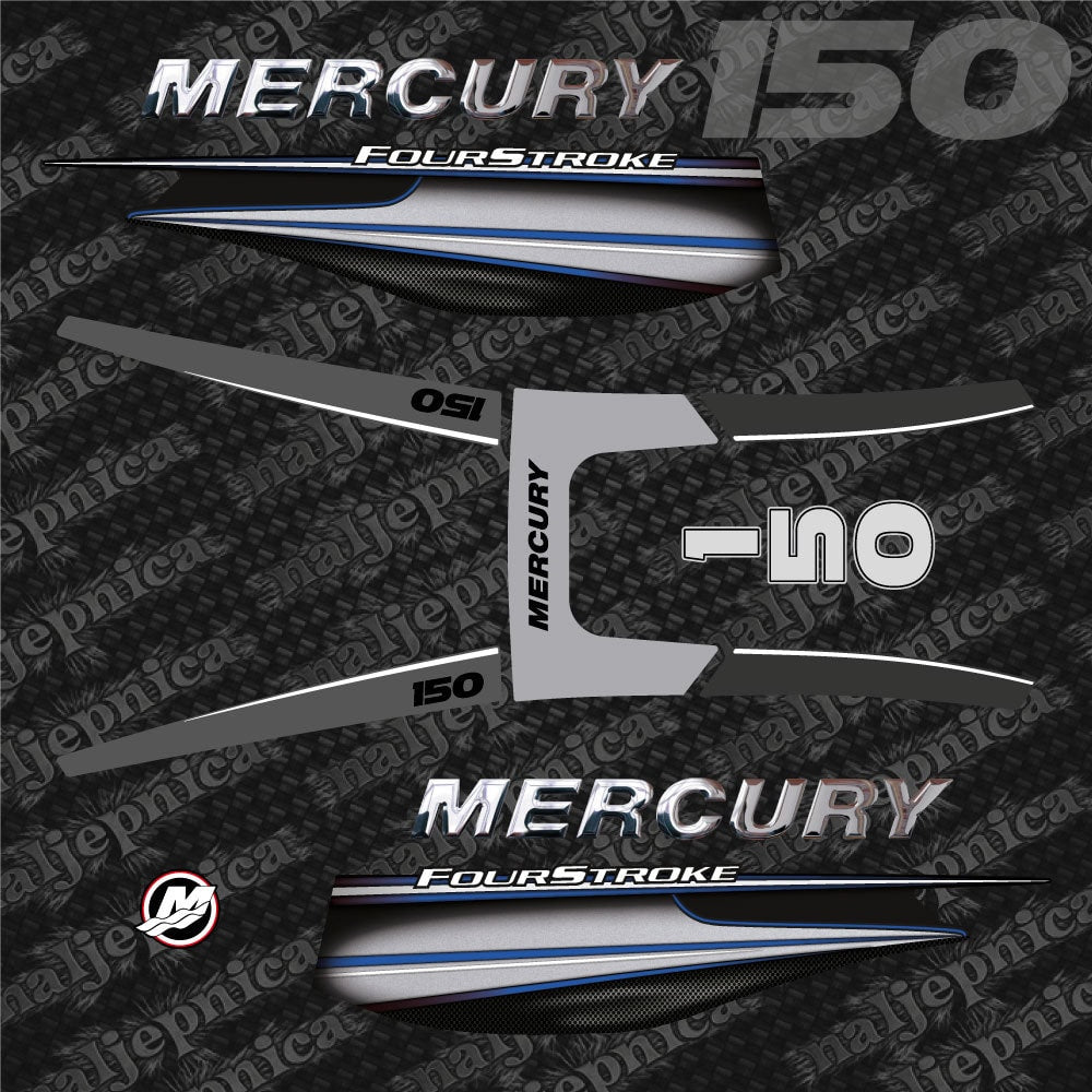 Mercury 150 Four Stroke 2013+ Blue (3D font) Aftermarket Replacement Outboard Decals / sticker set