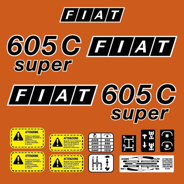 Fiat 605C Super Aftermarket Replacement Tractor Decal Sticker Set