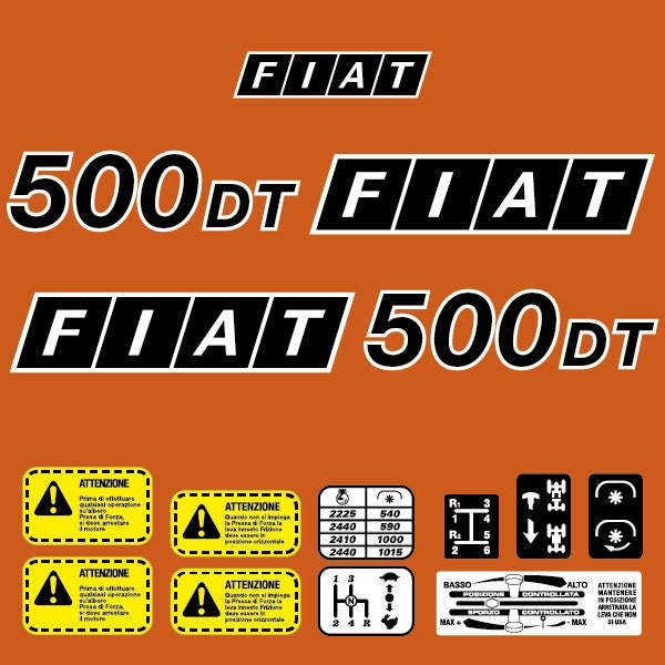 Fiat 500DT Aftermarket Replacement Tractor Decal Sticker Set