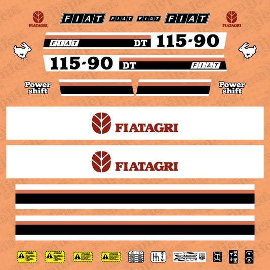 Fiat Fiatagri 115-90DT Aftermarket Replacement Tractor Decal Sticker Set