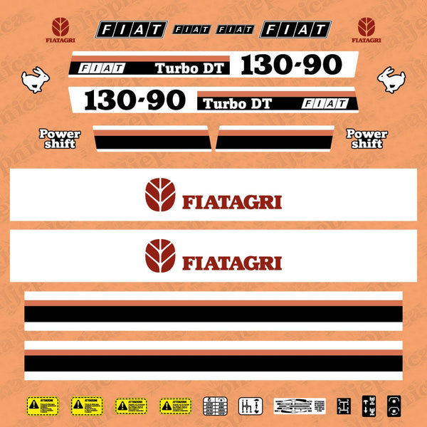 Fiat Fiatagri 130-90 Turbo DT Powershift Aftermarket Replacement Tractor Decal Sticker Set