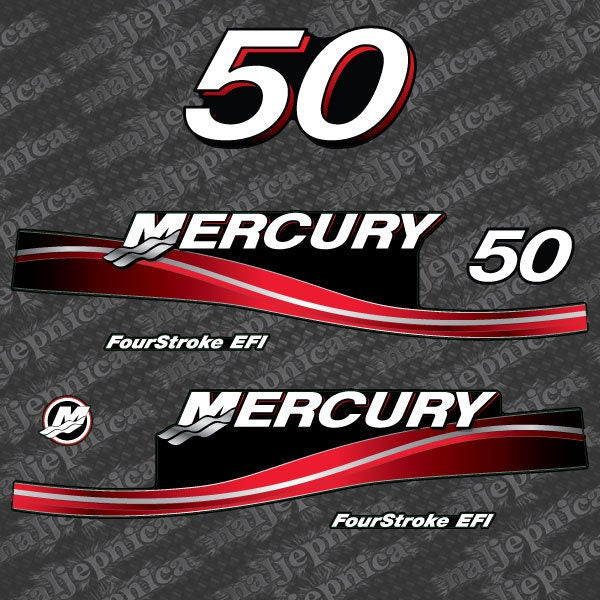 Mercury 50 Four Stroke EFI 2005-2007 US2 Flag / Vintage / Cameo / Red  2005-2007 outboard decal sticker set - Primary color: Vintage US Flag,Red,Black & White,Comuflage,US Flag,US Texture
