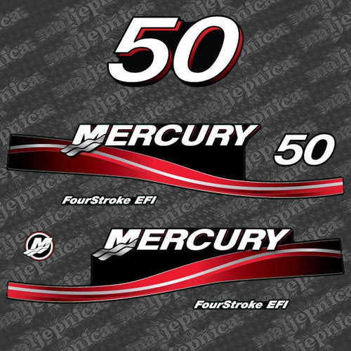 Mercury 50 Four Stroke EFI 2005-2007 US2 Flag / Vintage / Cameo / Red  2005-2007 outboard decal sticker set - Primary color: Vintage US Flag,Red,Black & White,Comuflage,US Flag,US Texture