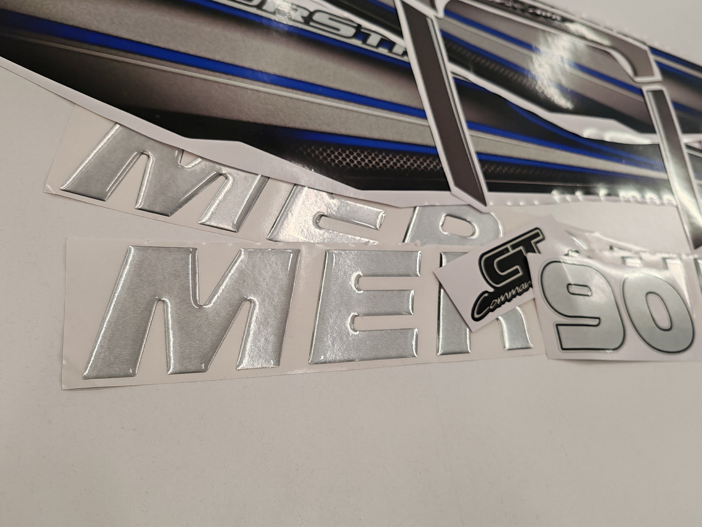 Mercury 90 Four Stroke 2013+ BLUE aftermarket replacement outboard decal / sticker set / Mercury with 3D letters