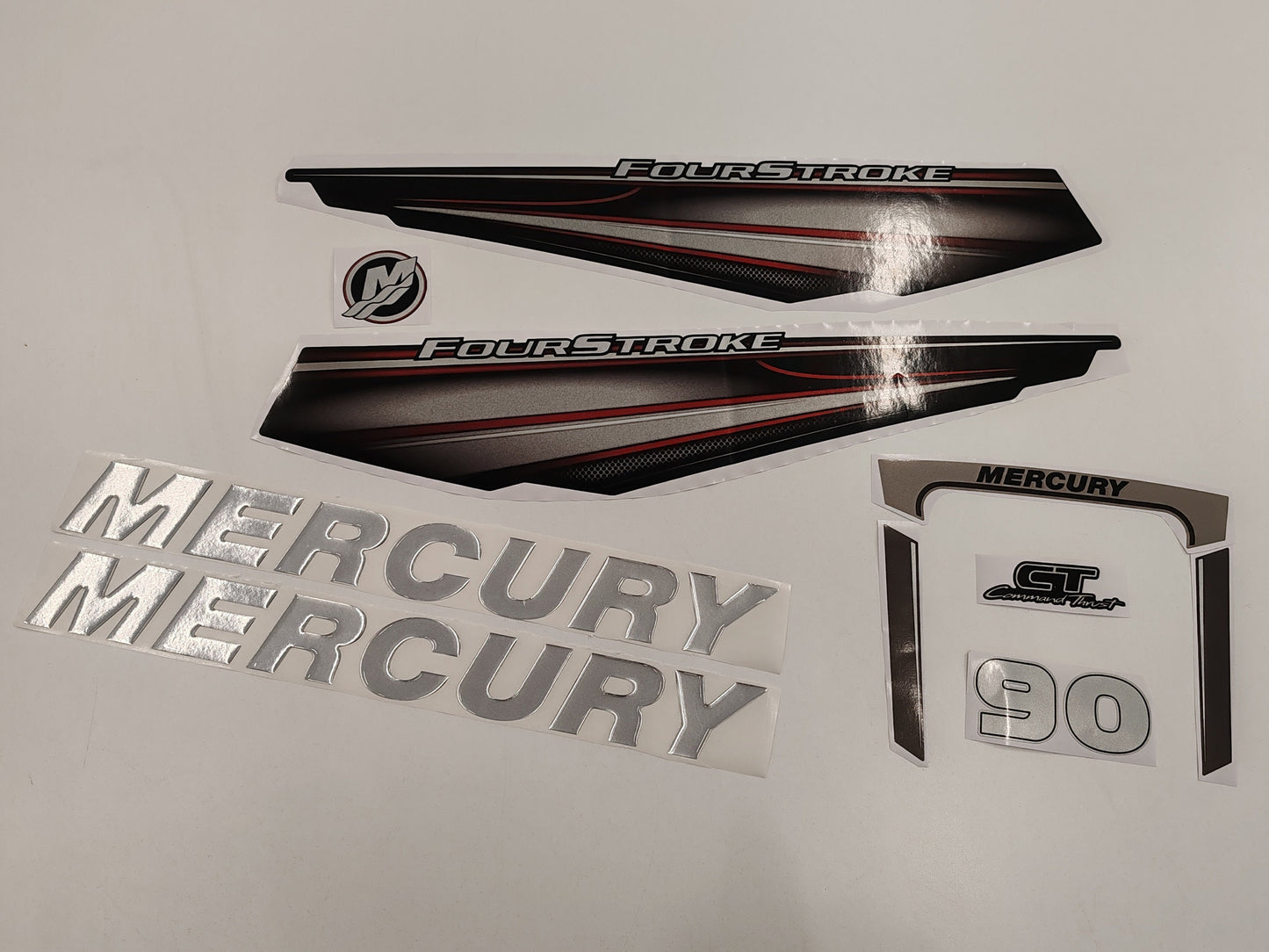 Mercury 90 Four Stroke 2013+ RED aftermarket replacement outboard decal / sticker set / Mercury with 3D letters