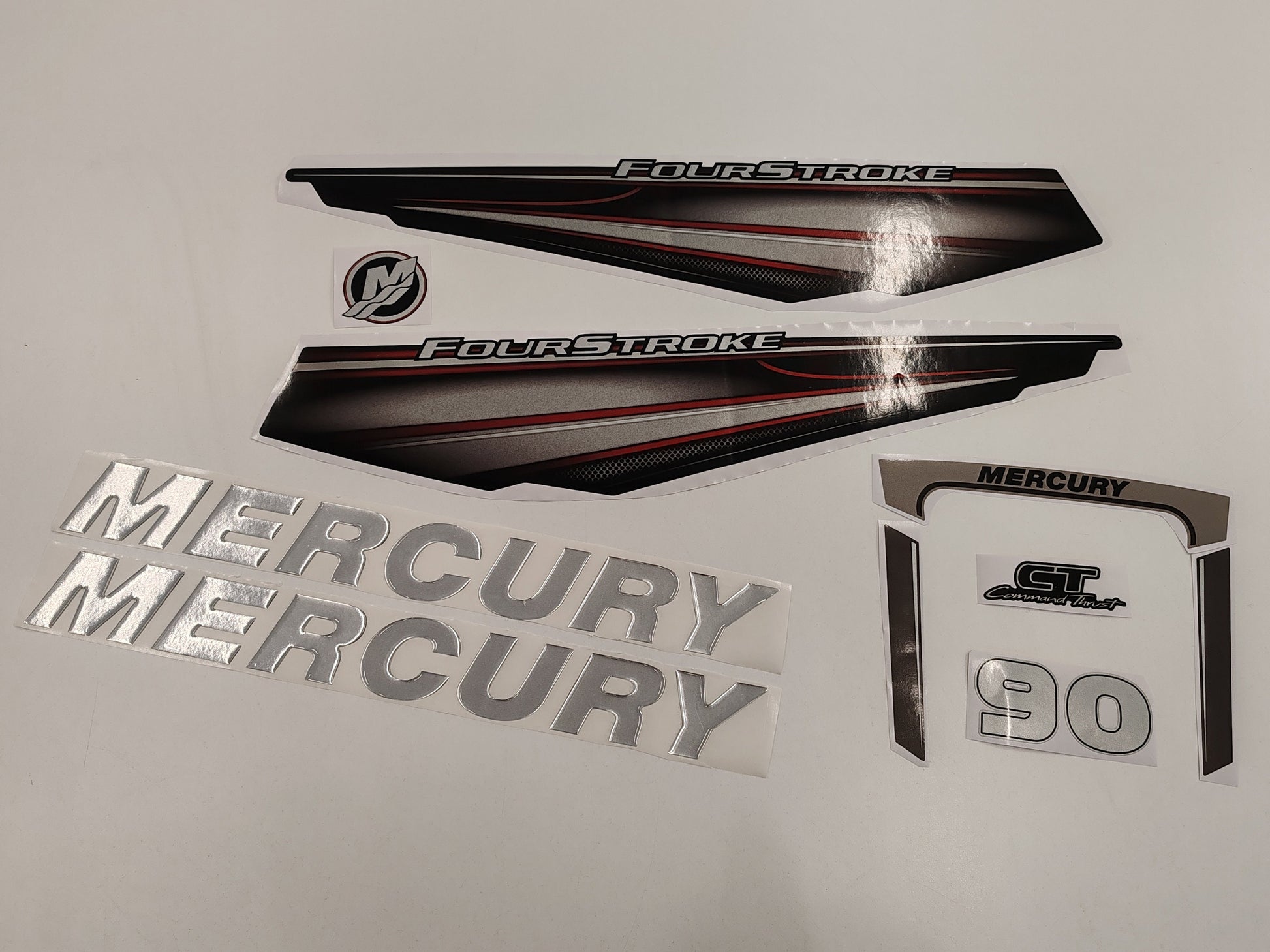 Mercury 90 Four Stroke 2013+ RED aftermarket replacement outboard decal / sticker set / Mercury with 3D letters