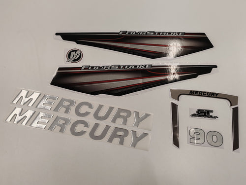 Mercury 90 Four Stroke 2013+ RED aftermarket replacement outboard decal / sticker set / Mercury with 3D letters