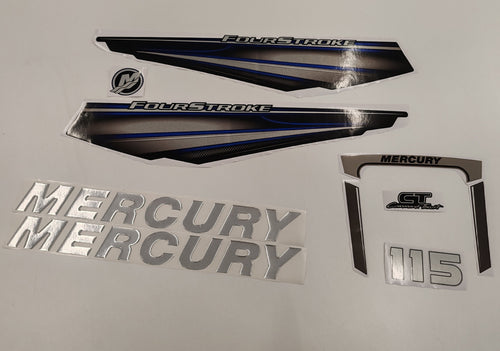 Mercury 115 Four Stroke 2013+ BLUE aftermarket replacement outboard decal / sticker set / Mercury with 3D letters