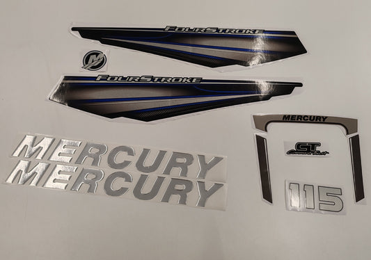 Mercury 115 Four Stroke 2013+ BLUE aftermarket replacement outboard decal / sticker set / Mercury with 3D letters