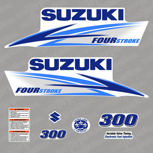 Suzuki 300 Four Stroke (2013) BLUE Aftermarket Replacement Outboard Decal Sticker Set