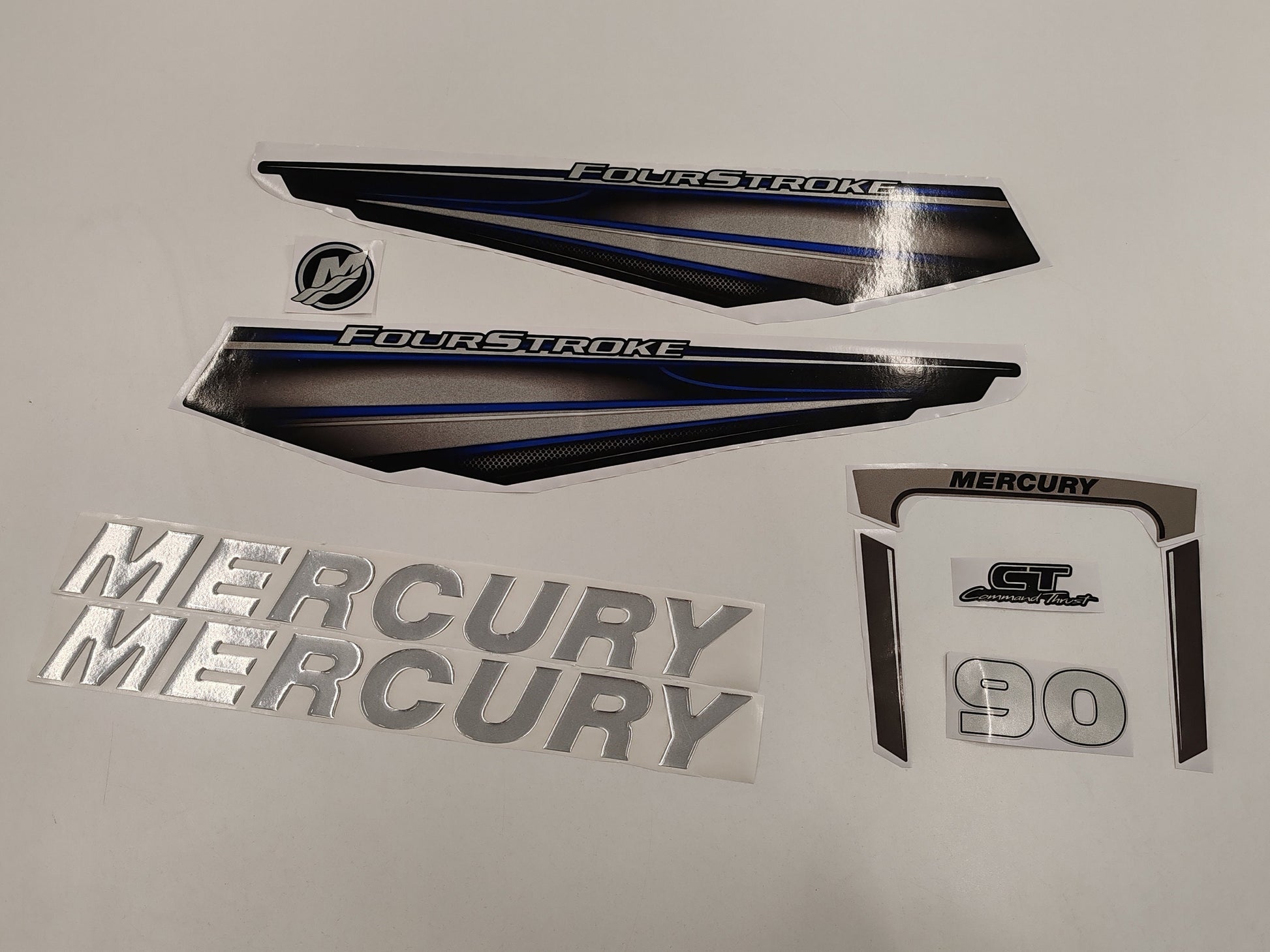Mercury 90 Four Stroke 2013+ BLUE aftermarket replacement outboard decal / sticker set / Mercury with 3D letters