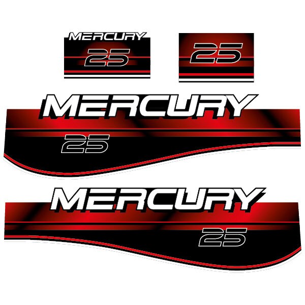 Mercury 25 Aftermarket Replacement 1994-1998 Red Outboard Decal Sticker Set
