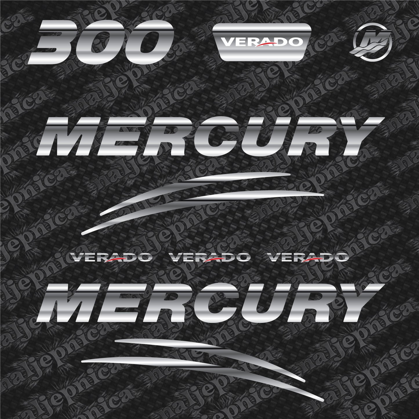 Mercury 300 Verado (2017) 3D Aftermarket Replacement Outboard Decal Sticker Set
