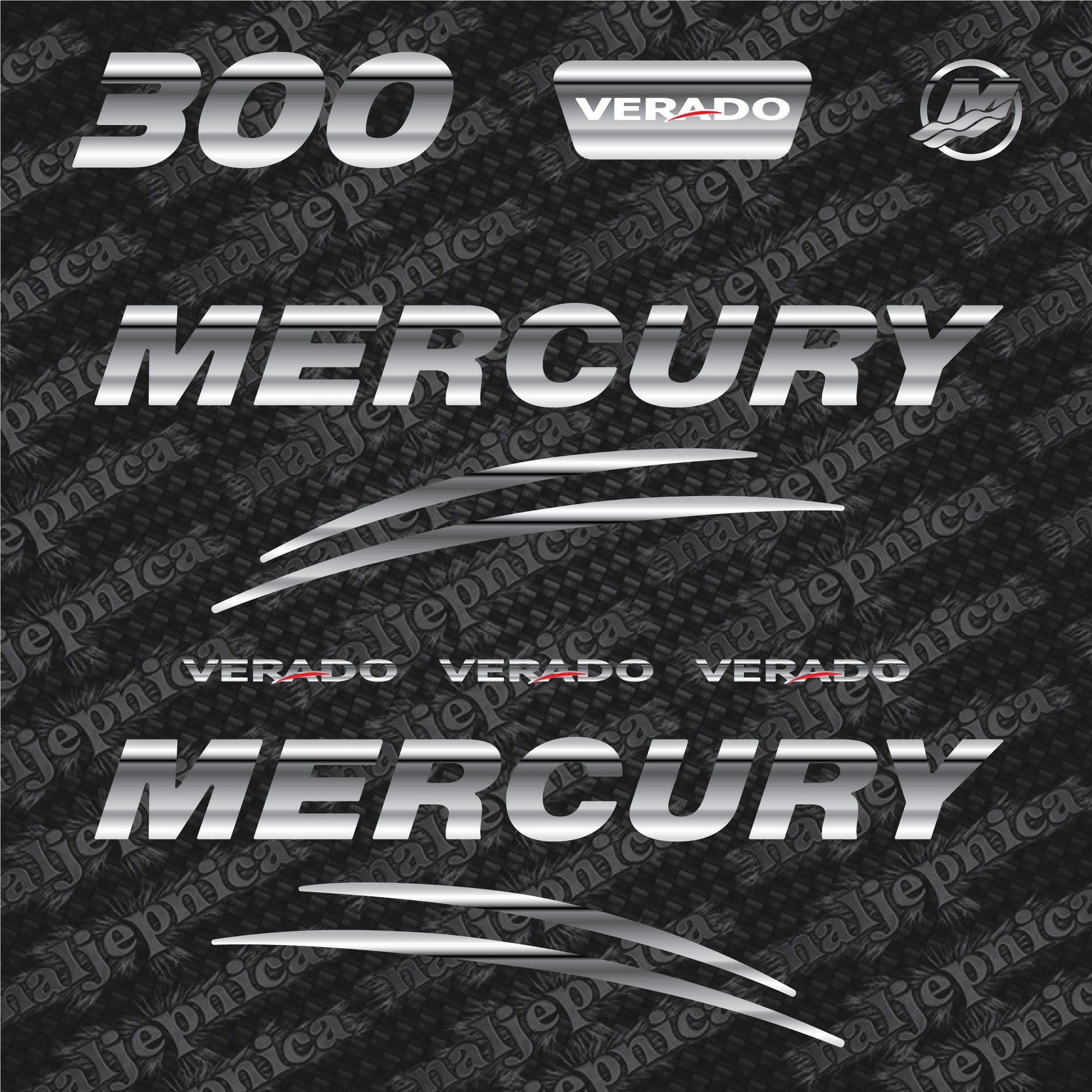 Mercury 300 Verado (2017) 3D Aftermarket Replacement Outboard Decal Sticker Set