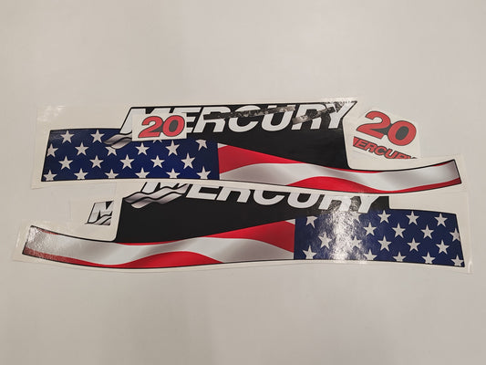 Mercury 20 Two Stroke US2 Flag 1999-2004 Aftermarket Replacement Outboard Decal Sticker Set