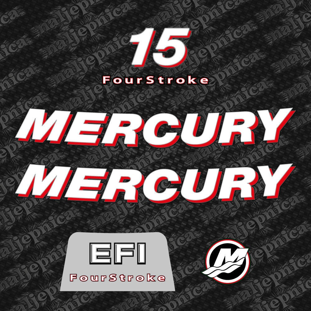 Mercury 15 Four Stroke EFI 2006-2012 Aftermarket Replacement Outboard Decal Sticker Set