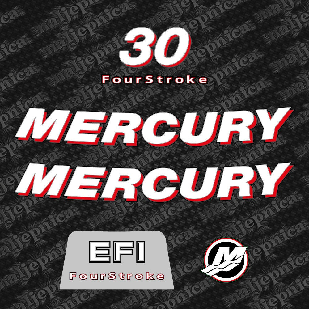 Mercury 30 Four Stroke EFI 2006-2012 Aftermarket Replacement Outboard Decal Sticker Set