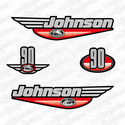 Johnson 90 Outboard (1992 - 2000) Red Aftermarket Replacement Decal / aufkleber / adesivo / Sticker Set