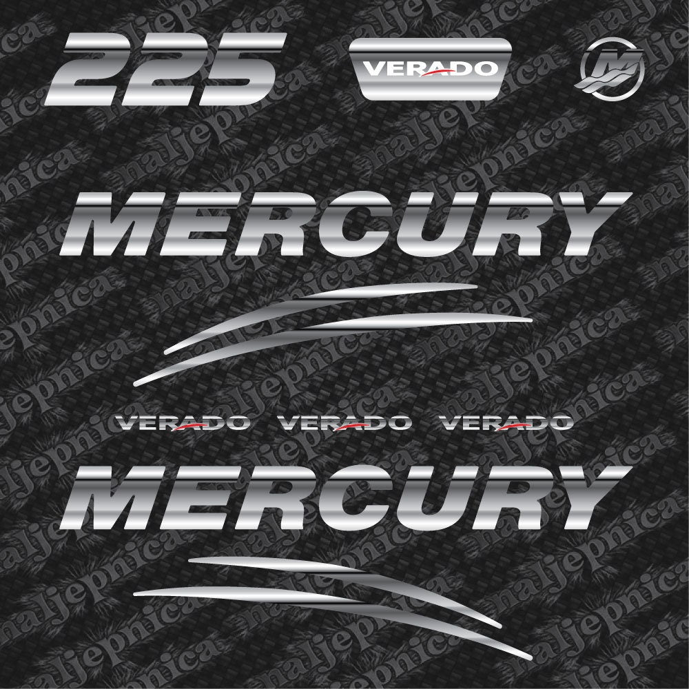 Mercury 225 Verado (2017) 3D Aftermarket Replacement Outboard Decal Sticker Set