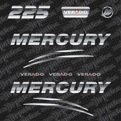 Mercury 225 Verado (2017) 3D Aftermarket Replacement Outboard Decal Sticker Set
