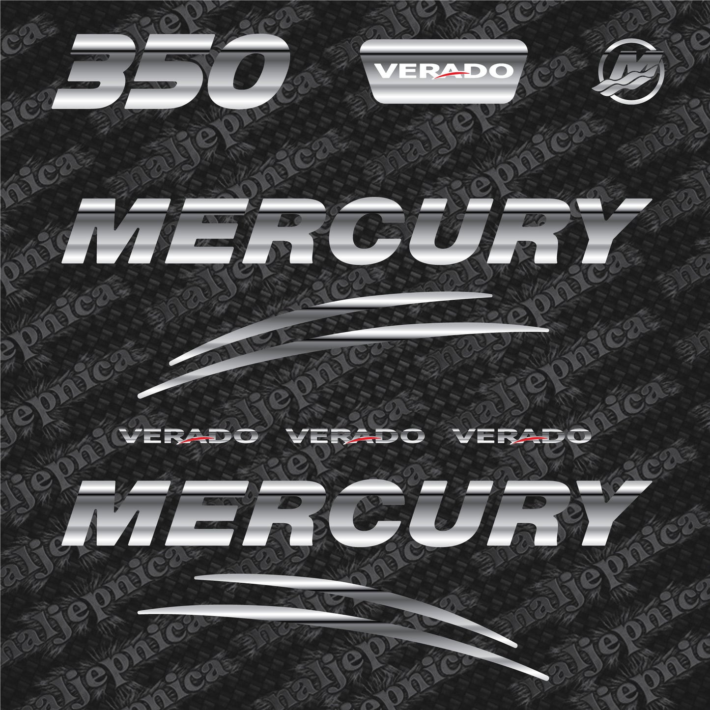 Mercury 350 Verado (2017) 3D Aftermarket Replacement Outboard Decal Sticker Set