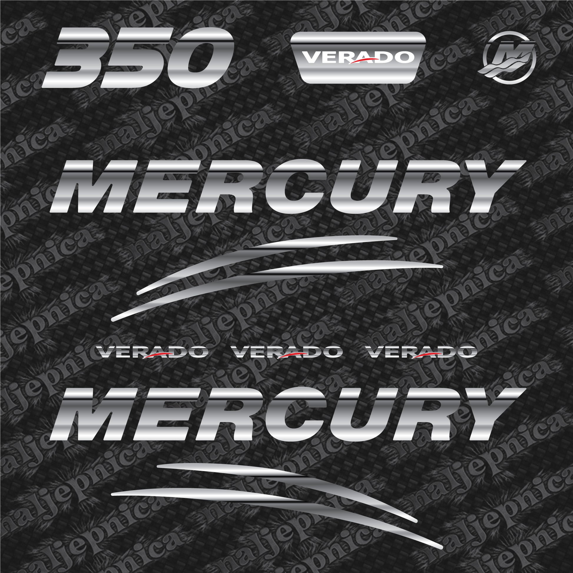 Mercury 350 Verado (2017) 3D Aftermarket Replacement Outboard Decal Sticker Set