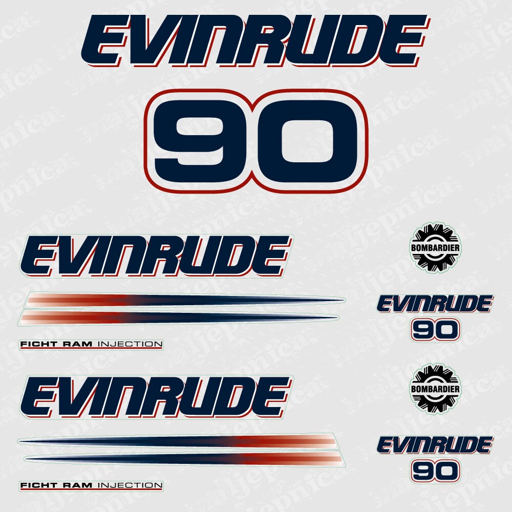 Evinrude 90 FICHT RAM Injection Outboard Aftermarket Replacement Decals / aufkleber / adesivo / sticker set