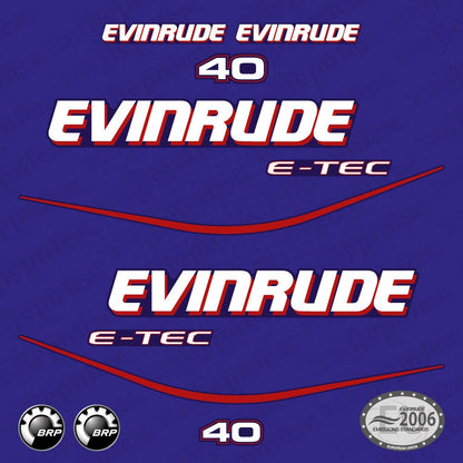Evinrude 40 Blue Model (1999-2004) Outboard Aftermarket Replacement Decals / aufkleber / adesivo / sticker set
