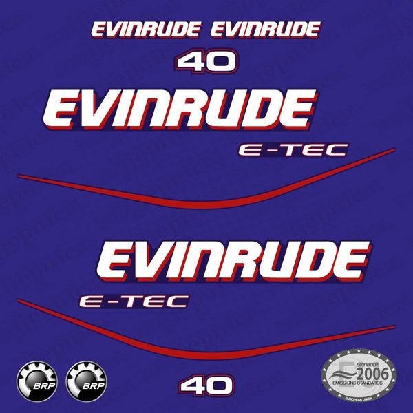 Evinrude 40 Blue Model (1999-2004) Outboard Aftermarket Replacement Decals / aufkleber / adesivo / sticker set