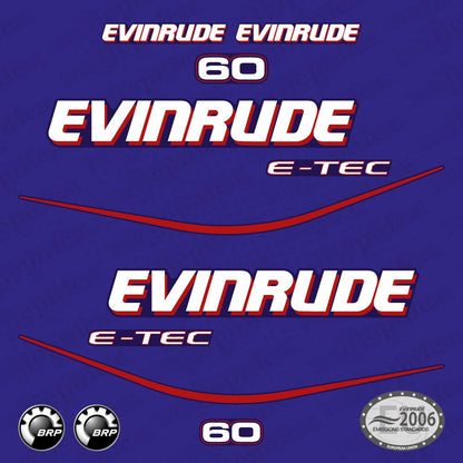 Evinrude 60 Blue Model (1999-2004) Outboard Aftermarket Replacement Decals / aufkleber / adesivo / sticker set