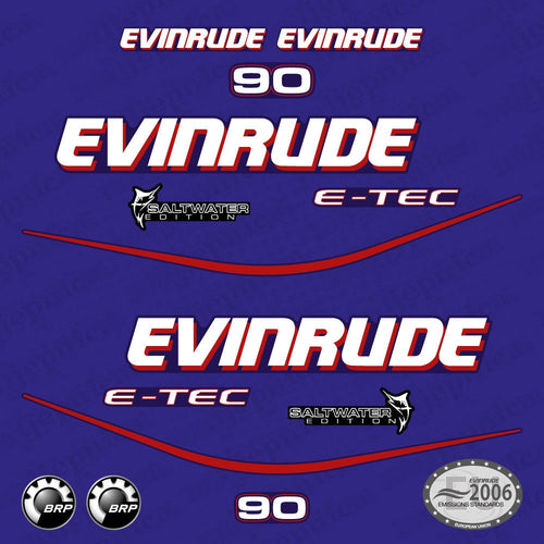 Evinrude 90 Blue Model (2004) Outboard Aftermarket Replacement Decals / aufkleber / adesivo / sticker set