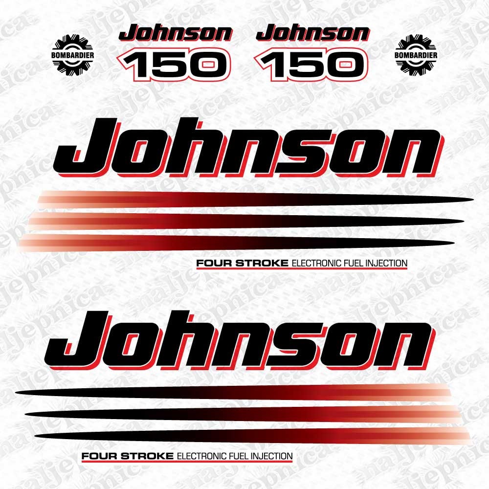Johnson 150 Outboard (2002 - 2006) Four Stroke Aftermarket Replacement Decal / aufkleber / adesivo / Sticker Set