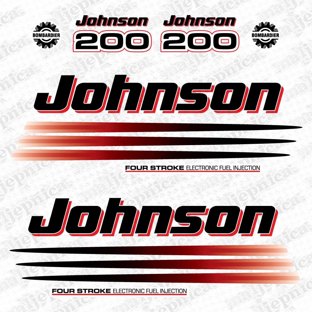 Johnson 200 Outboard (2002 - 2006) Four Stroke Aftermarket Replacement Decal / aufkleber / adesivo / Sticker Set