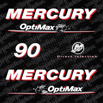 Mercury 90 OptiMax 2006-2012 Direct Injection Aftermarket Replacement Outboard Decal Sticker Set