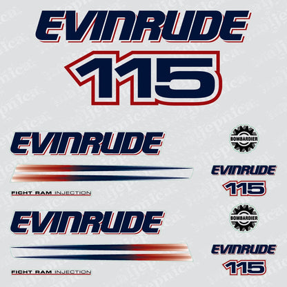 Evinrude 115 FICHT RAM Injection Outboard Aftermarket Replacement Decals / aufkleber / adesivo / sticker set