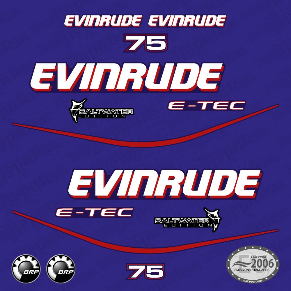 Evinrude 75 Blue Model (1999-2004) Outboard Aftermarket Replacement Decals / aufkleber / adesivo / sticker set