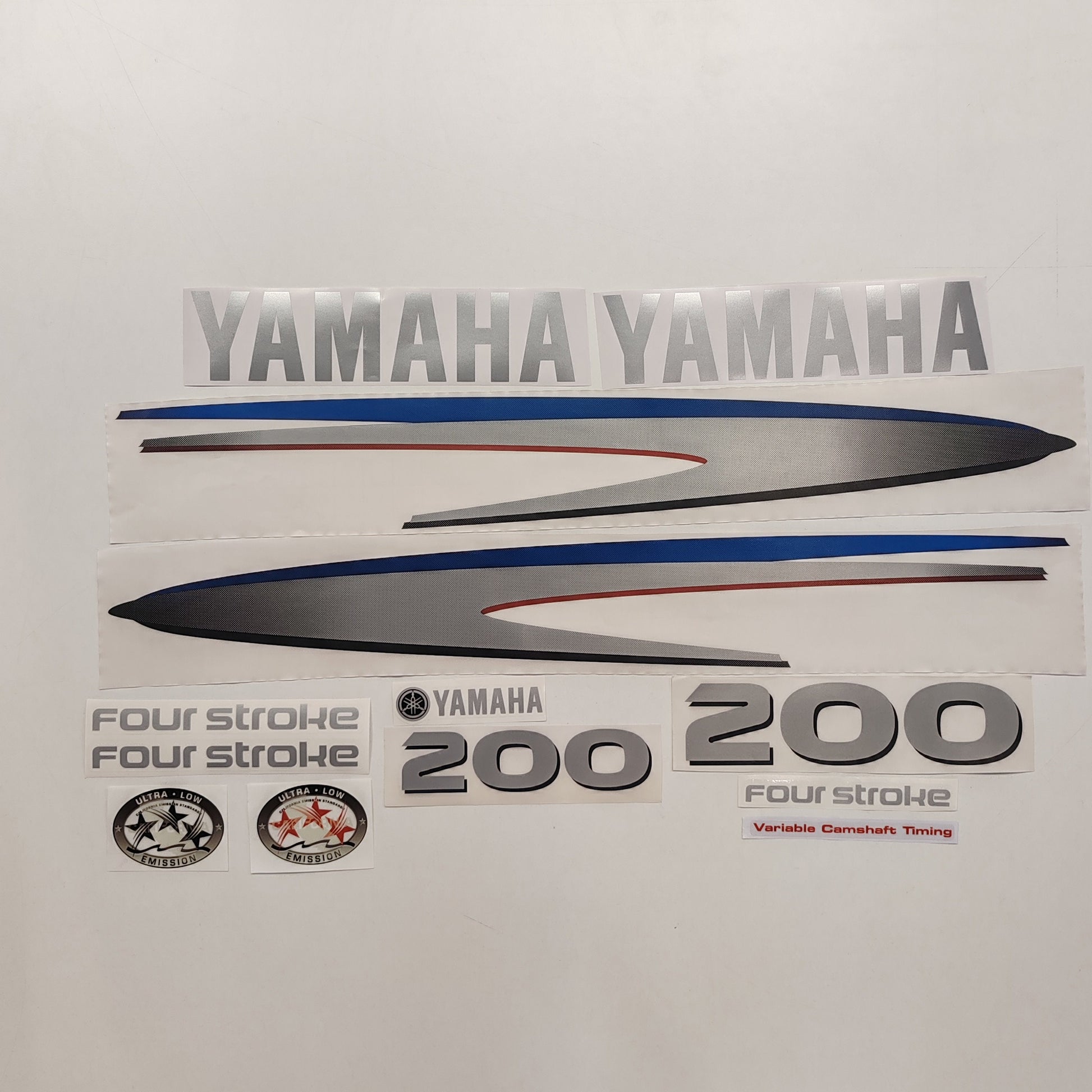 Yamaha 200 Four Stroke SILVER (2002-2006) Aftermarket Replacement Outboard Decal Sticker Set