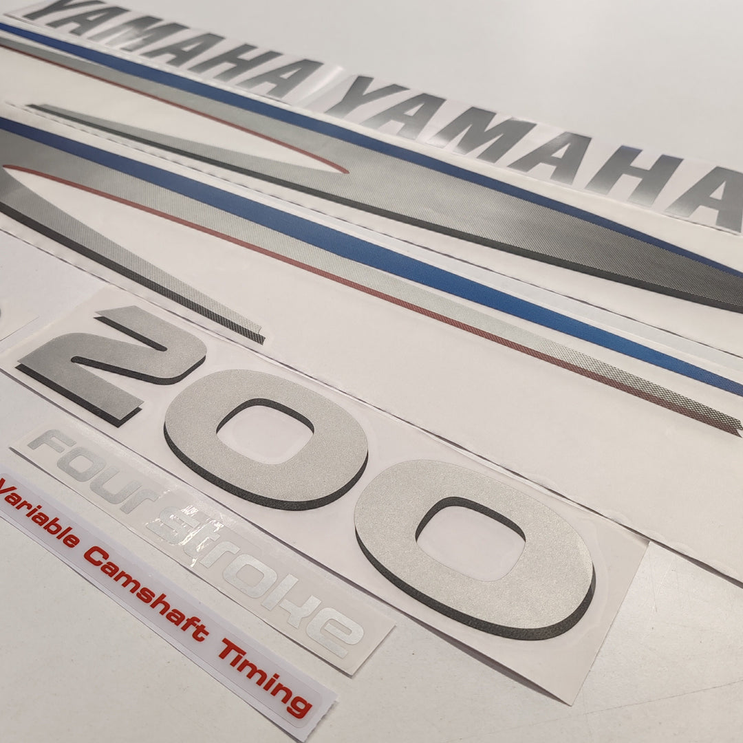 Yamaha 200 Four Stroke SILVER (2002-2006) Aftermarket Replacement Outboard Decal Sticker Set