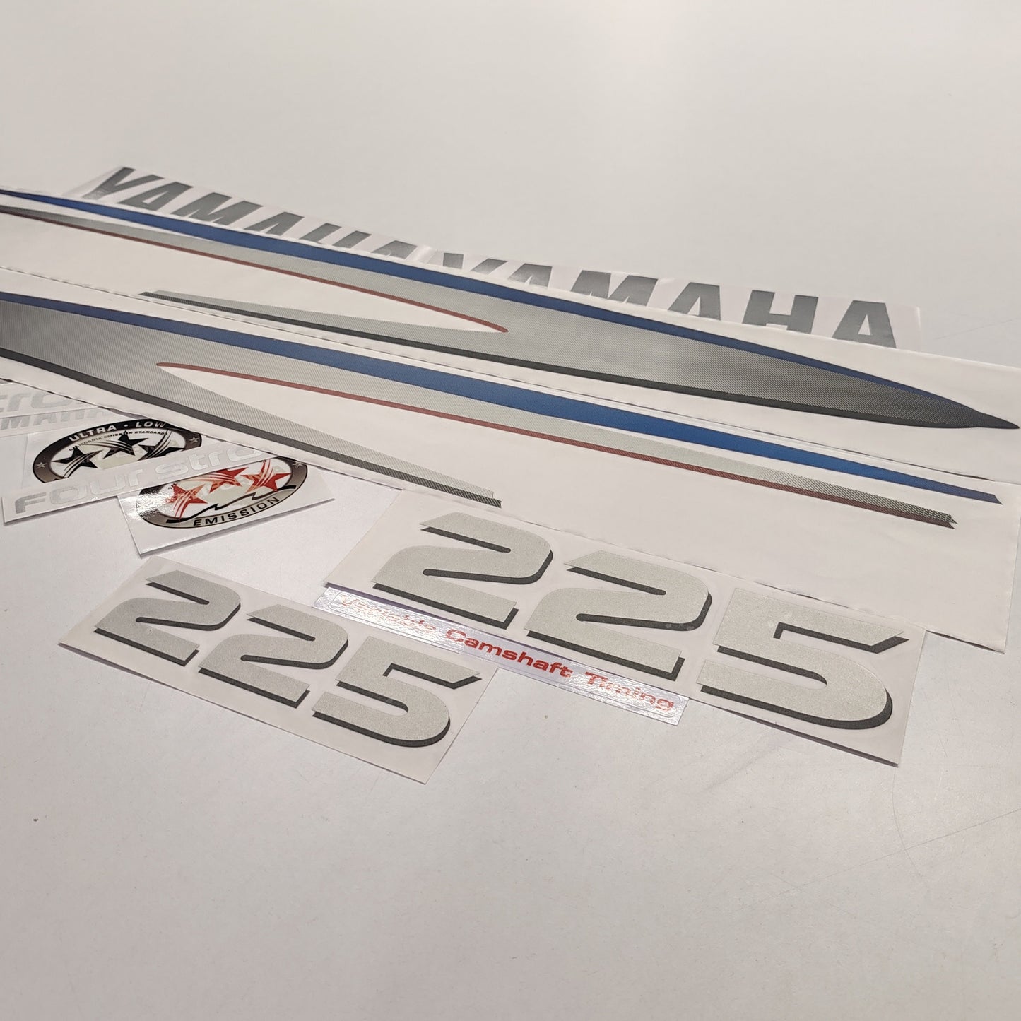Yamaha 225 Four Stroke SILVER (2002-2006) Aftermarket Replacement Outboard Decal Sticker Set