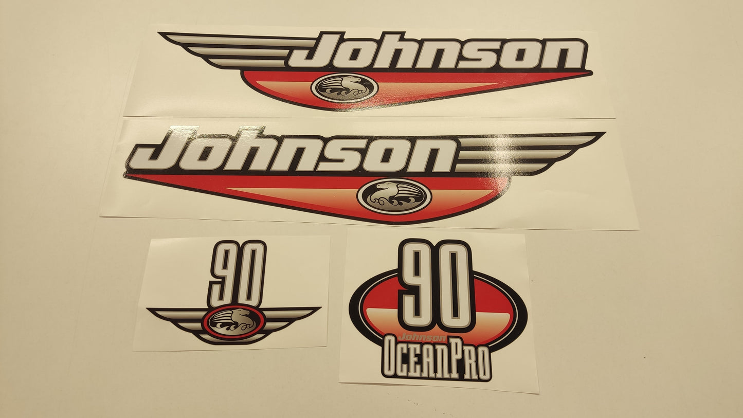 Johnson 90 Ocean Pro Outboard (1992 - 2000) Red Aftermarket Replacement Decal / aufkleber / adesivo / Sticker Set