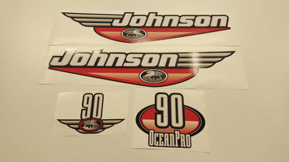 Johnson 90 Ocean Pro Outboard (1992 - 2000) Red Aftermarket Replacement Decal / aufkleber / adesivo / Sticker Set