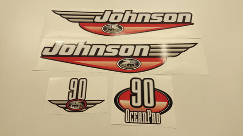 Johnson 90 Ocean Pro Outboard (1992 - 2000) Red Aftermarket Replacement Decal / aufkleber / adesivo / Sticker Set