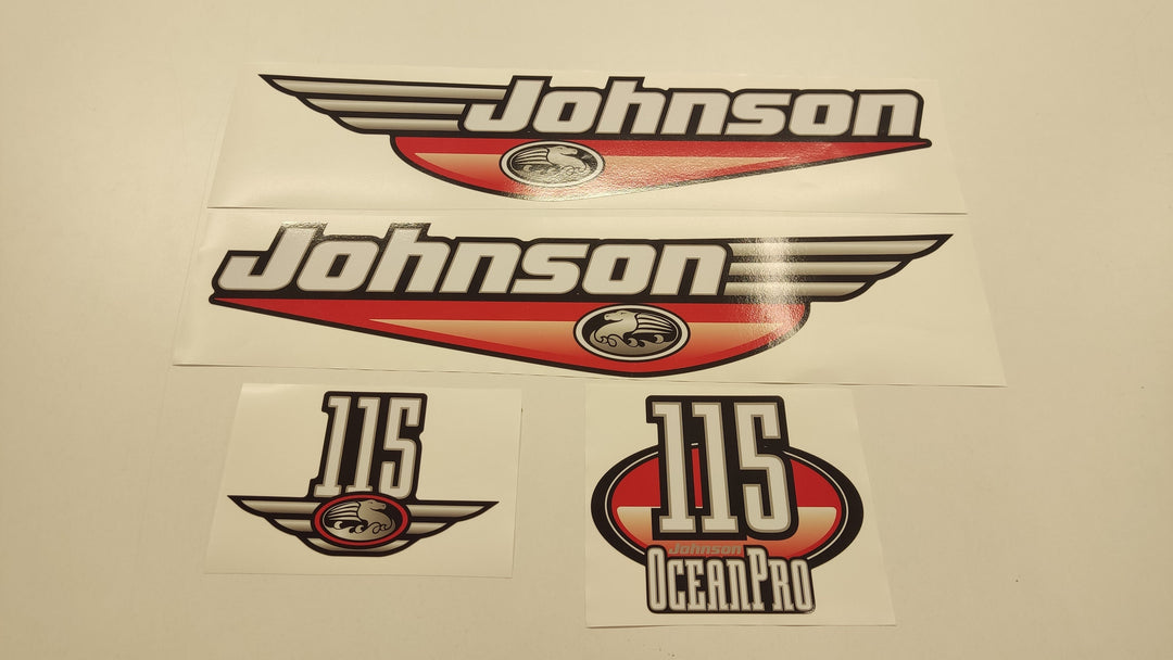 Johnson 115 Ocean Pro Outboard (1992 - 2000) Red Aftermarket Replacement Decal / aufkleber / adesivo / Sticker Set