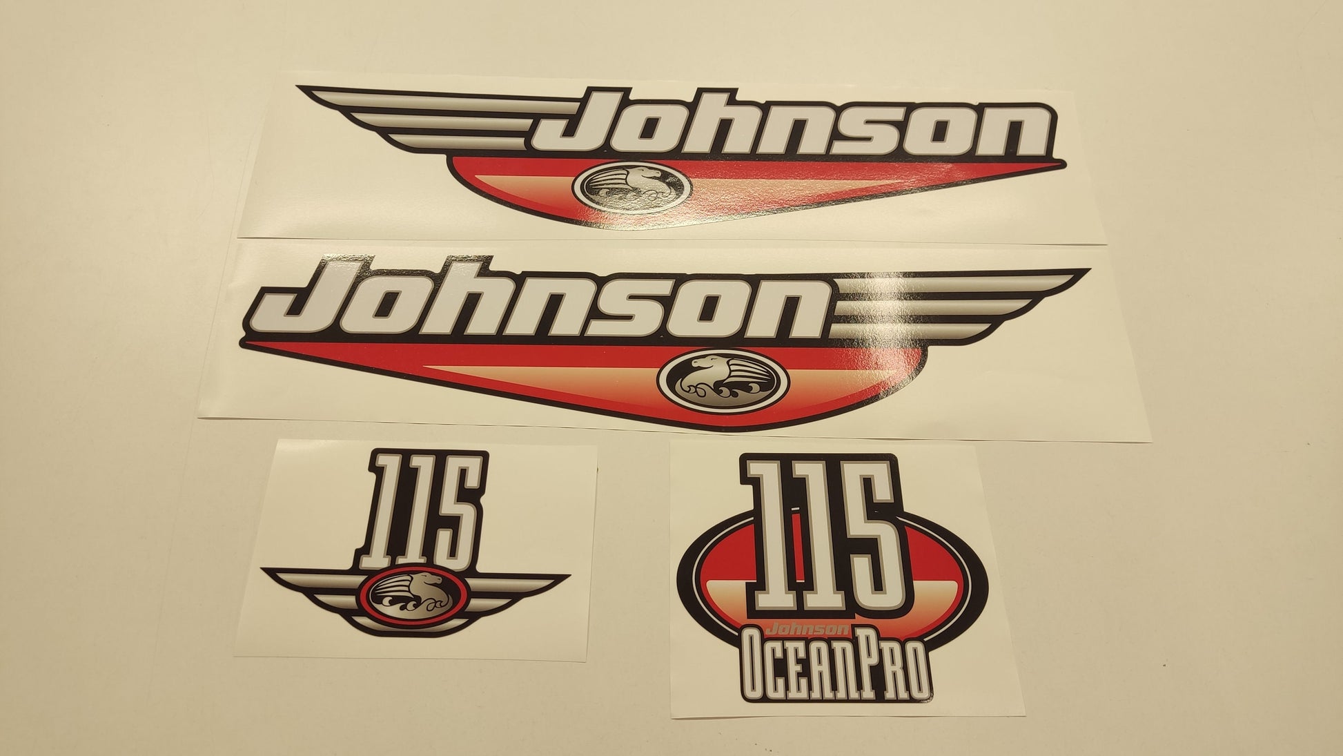 Johnson 115 Ocean Pro Outboard (1992 - 2000) Red Aftermarket Replacement Decal / aufkleber / adesivo / Sticker Set