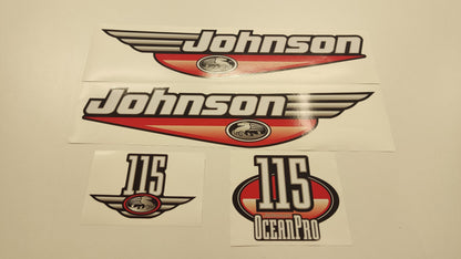 Johnson 115 Ocean Pro Outboard (1992 - 2000) Red Aftermarket Replacement Decal / aufkleber / adesivo / Sticker Set