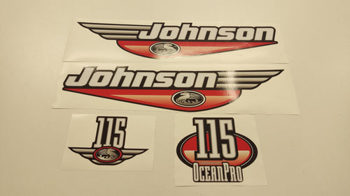 Johnson 115 Ocean Pro Outboard (1992 - 2000) Red Aftermarket Replacement Decal / aufkleber / adesivo / Sticker Set