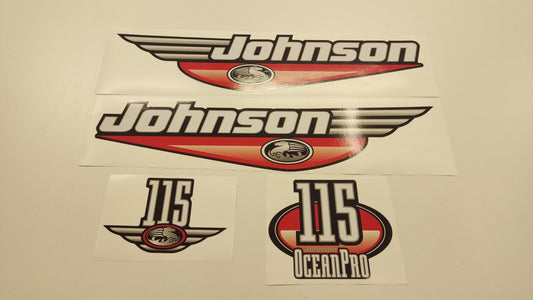 Johnson 115 Ocean Pro Outboard (1992 - 2000) Red Aftermarket Replacement Decal / aufkleber / adesivo / Sticker Set